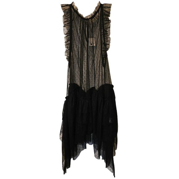 NWT Free people MIA Mesh Tiered Maxi Top $148 Large Black Dropped Waist Ruffled - Picture 4 of 6